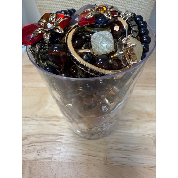 Gold Tone 1 Lb Jewelry Assortment With Red & Amber Accents Boho Style Fall Earth - Picture 5 of 14